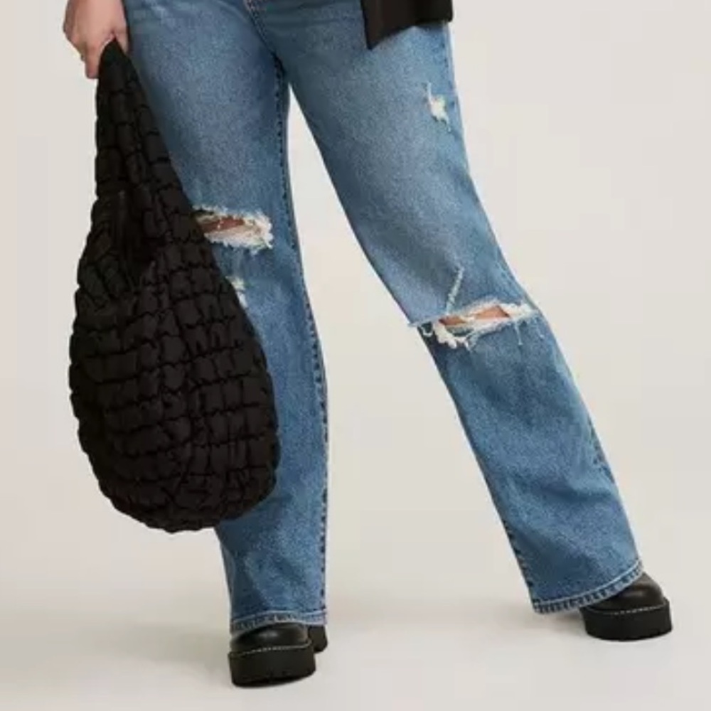 Torrid High Rise Button-Fly Blue Jeans, Fringe Hem, Size 14 Tall